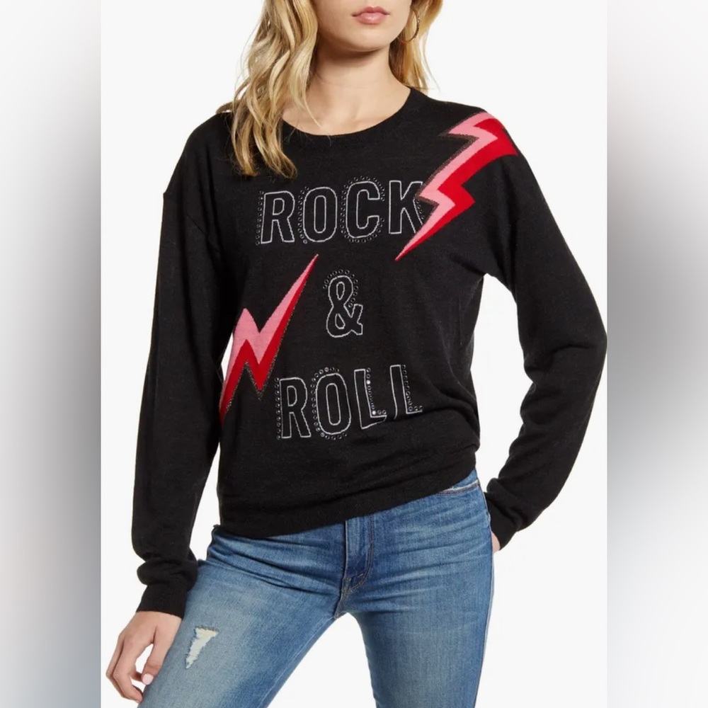 Zadig & Voltaire Black Sweater with Pink & Red Lightning Bolts